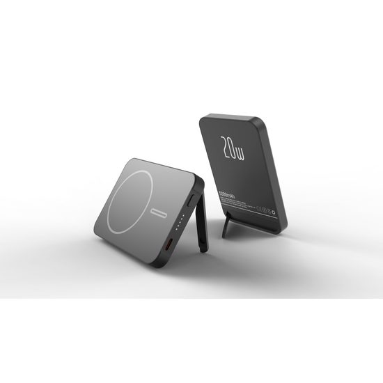 Metall MagSafe Wireless Powerbank mit Ständer, 5000mAh, PD20W, schwarz