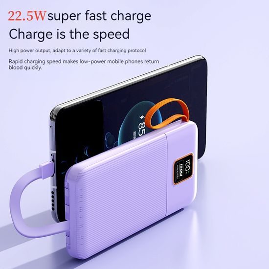 Power Bank 20000mAh con 4 cavi integrati, 2x USB-A, 1x USB-C, PD 22,5W, QC 3.0, display LED, nero