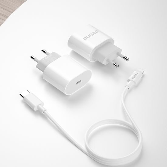 Dudao A8SEUL USB-C Ladegerät + USB-C auf Lightning Kabel - 20W Netzteil für iPhone und iPad - Weiß