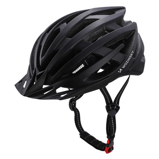 Casco ciclismo MTB Wozinsky con visiera rimovibile e luce LED USB posteriore L, nero