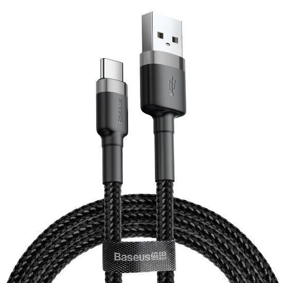 Cablu Baseus Cafule, USB-C, gri-negru, 2 m (CATKLF-CG1)