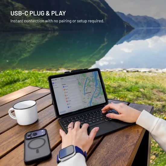 Tok USB-C billentyűzettel FIXED Typee Enduro tabletre, Apple iPad Pro 11 2018 / 2020 / 2021 / 2022, iPad Air 4 10.9 2020 / Air 5 10.9 2022 / Air 6 11 2024 / Air 7 11 2025 / Air 8 11 2026, CZ, fekete
