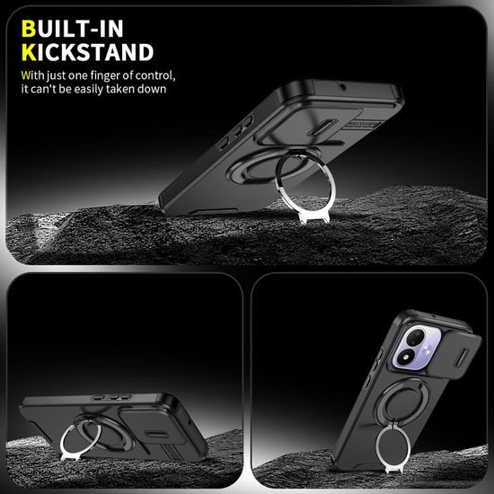 Xiaomi Redmi Note 17 4G / 5G ümbris – CamSlide Stand kaamerakaitsega alusega – must