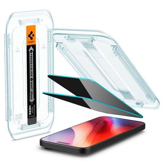 Spigen Glass.TR EZFit Zasebnost z aplikatorjem, 2 kosa, Zaščitno kaljeno steklo, iPhone 16 Pro