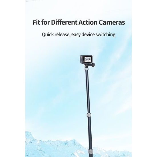 LanParte PMH-C3 supporto telescopico per fotocamere 360° e action cam per moto, 1,5 m, fissaggio a 3 punti, sistema a sgancio rapido