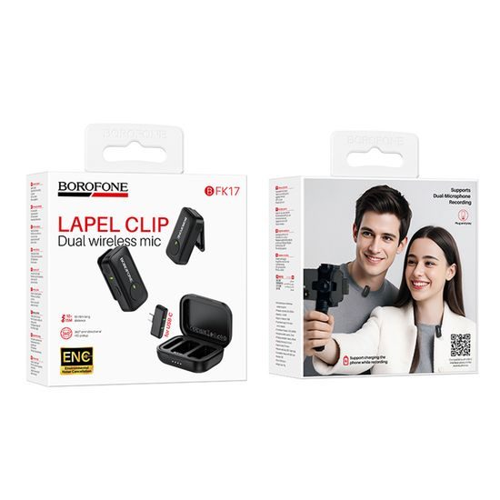 Borofone Kabelloses Lavalier-Mikrofon Lemai (BFK17) USB-C Dual Set für Vlogging und Content Creation - Schwarz