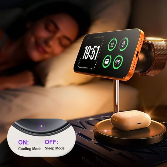 Lisen W120 Kabellose Ladestation 3-in-1 für Smartphone, Apple Watch & AirPods - Qi2.2 - 25W - Aktive Kühlung - Schwarz