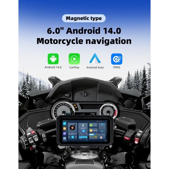 6" Motocyklový displej s Android 14, CarPlay a Android Auto, DVR kamerami a TPMS