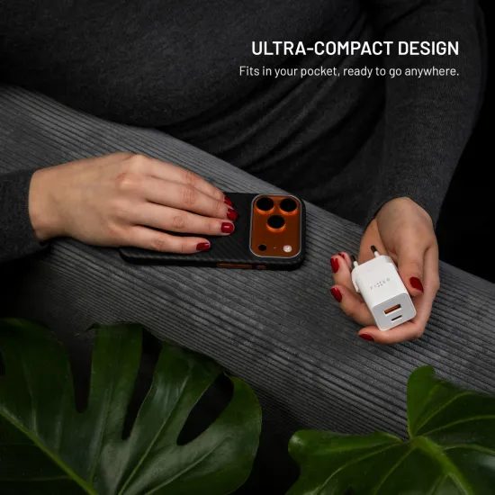 Hálózati töltő FIXED Mini GaN, USB-C + USB, PD 30W, fehér
