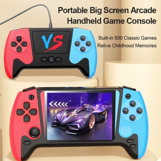 Q21 Φορητή κονσόλα παιχνιδιών με οθόνη 3,5" HD, 500 παιχνίδια και χειριστήρια για 2 παίκτες, κόκκινο-μπλε
