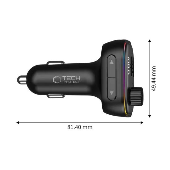 Tech-Protect CC07 3-Port KFZ-Ladegerät mit PD 54W + FM Bluetooth Transmitter - Schwarz