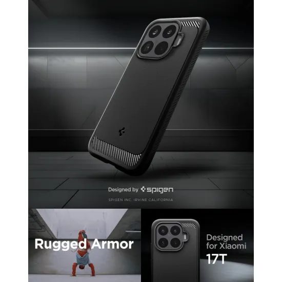 Xiaomi 17T ümbris – Spigen Rugged Armor – must