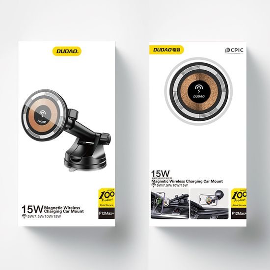 Dudao F12MAX+ Magnetický držiak na palubnú dosku auta s bezdrôtovou nabíjačkou MagSafe, čierny