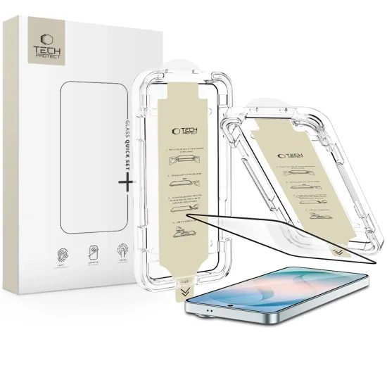 Samsung Galaxy S26 kaitseklaas – Tech-Protect Quick Set AR+ paigaldusraamiga karastatud klaas – must