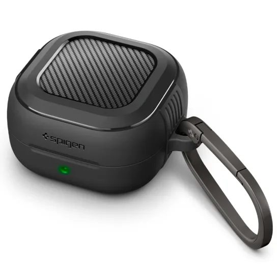 Spigen Rugged Armor Schutzhülle für Samsung Galaxy Buds 4 / 4 Pro - Flexibles TPU Case mit Karabiner - Schwarz