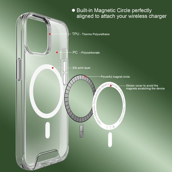 JP MagFit MagSafe etui z certyfikatem SGS 1.2M, iPhone 14 Plus / 15 Plus, przezroczysty