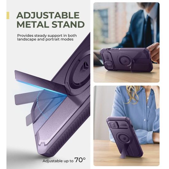 Dexnor MagSafe 360 Kickstand Camprotector obal iPhone 14 Plus / 15 Plus, fialový