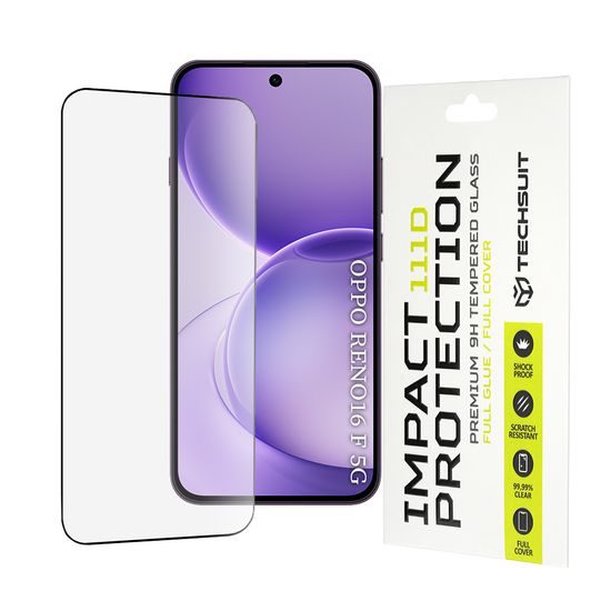 Oppo Reno16 F / Reno16 FS apsauginis stiklas – Techsuit 111D grūdintas stiklas – juoda