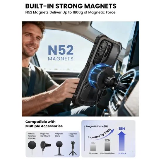 Supcase iBlason ArmorBox Clip Mag Hoesje - MagSafe geschikt - met Kickstand & Belt Clip - voor Samsung Galaxy S26 Ultra - Zwart