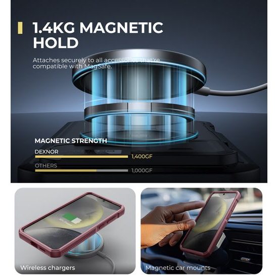 Dexnor MagSafe 360 Kickstand Camprotector borító Samsung Galaxy S25 Plus, bordó