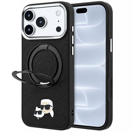 Karl Lagerfeld Leather Ring Stand 360 KC Pin MagSafe ümbris iPhone 17 Pro / 18 Pro – must