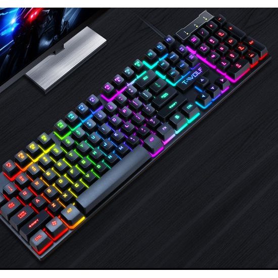 Klawiatura gamingowa T-WOLF T20, podświetlenie RGB, pełnowymiarowa, USB (układ EN)