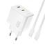 Dudao A28PCEU Ladegerät 2x USB-C + USB-C Kabel - Power Delivery 45W GaN - Weiß