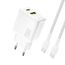 Dudao A26TCEU tinklo įkroviklis USB-A + USB-C su USB-C laidu, PD QC 25W GaN – balta