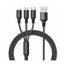 JP 3in1 USB nailona kabelis Lightning / MicroUSB / USB-C 1 metrs – melns