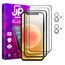 iPhone 12 Mini apsauginis stiklas – JP Full Pack 2 vnt. 3D grūdinto stiklo su montavimo rėmeliu + 2 vnt. kameros apsauginio stiklo