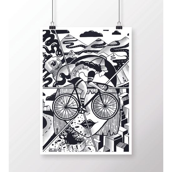 Plakát Holky na kole černobílý - 30x40 cm