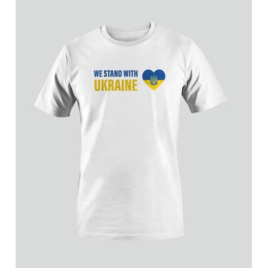 Tričko WE STAND WITH UKRAINE srdce s trojzubcem bílé