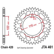 REAR ALU SPROCKET JT JTA 461-52BLK 52T, 420 CRNI