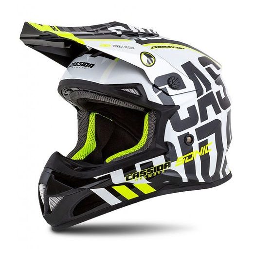 MOTOCROSS HELMET CASSIDA CROSS CUP SONIC JUNIOR BLACK / WHITE / FLUO YELLOW / GREY