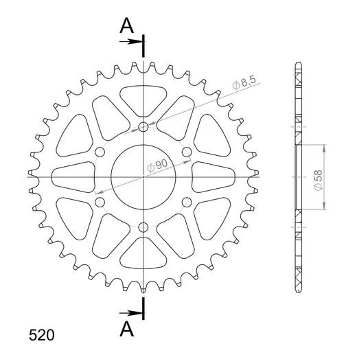 REAR ALU SPROCKET SUPERSPROX RAL-812:39-BLK CRNI 39T, 520