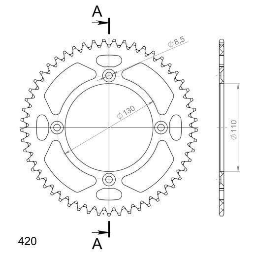 REAR ALU SPROCKET SUPERSPROX RAL-209:53-BLK CRNI 53T, 420