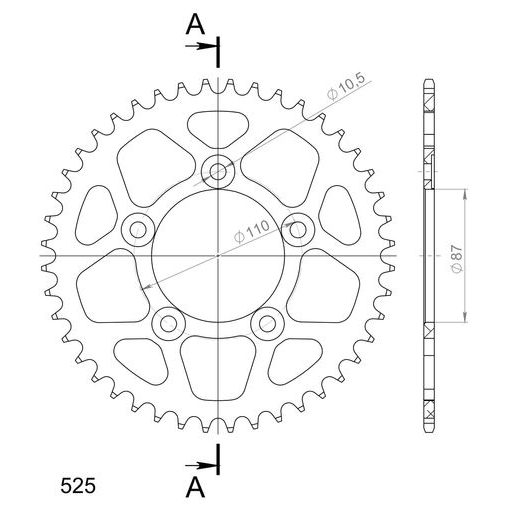 REAR ALU SPROCKET SUPERSPROX RAL-807:44-BLK CRNI 44T, 525