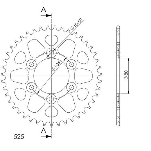 REAR ALU SPROCKET SUPERSPROX RAL-1489:43-BLK CRNI 43T, 525