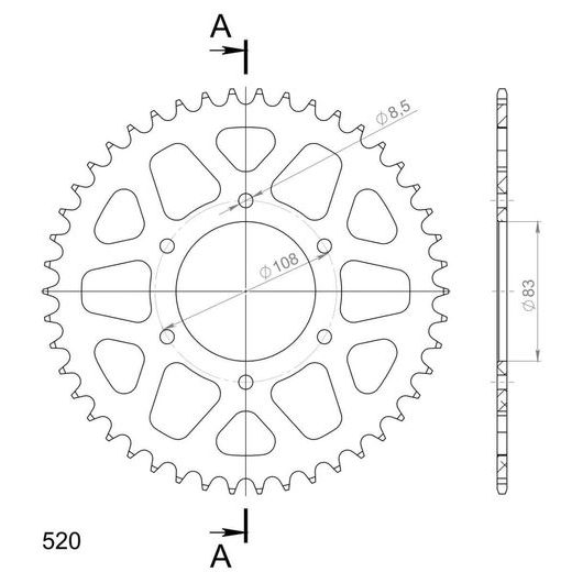 REAR ALU SPROCKET SUPERSPROX RAL-404:46-RED CRVEN 46T, 520