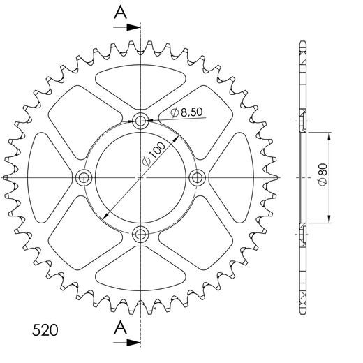 REAR ALU SPROCKET SUPERSPROX RAL-2802:46-SLV SILVER