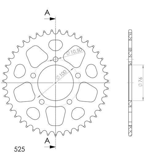 REAR ALU SPROCKET SUPERSPROX RAL-7092:44-BLK CRNI 44T, 525