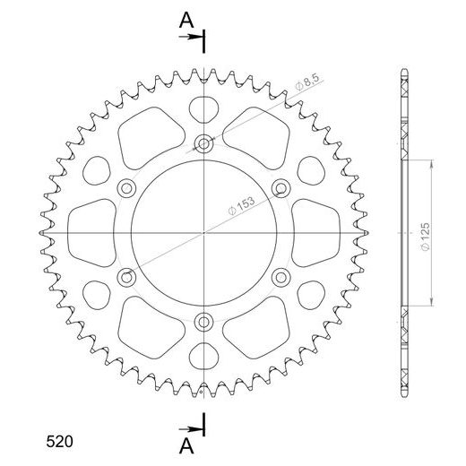 REAR ALU SPROCKET SUPERSPROX RAL-210:54-BLK CRNI 54T, 520