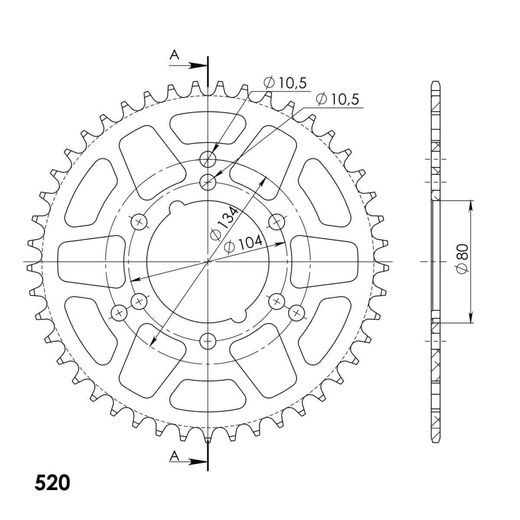 REAR ALU SPROCKET SUPERSPROX RAL-1478:45-BLK CRNI 45T, 530