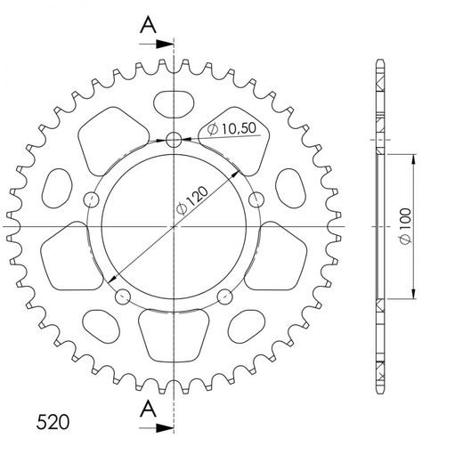 REAR ALU SPROCKET SUPERSPROX RAL-703:44-RED CRVEN 44T, 520