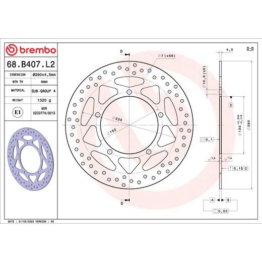 KOČIONA DISK BREMBO 68B407L2 FIX