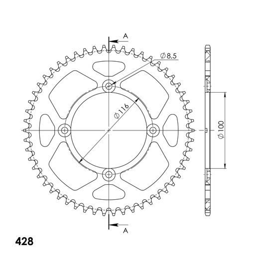 REAR ALU SPROCKET SUPERSPROX RAL-462:53-BLK CRNI