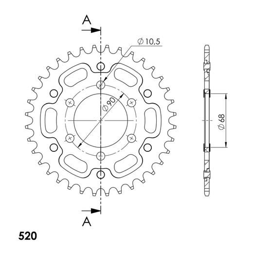 LANČENIK ZADNJI SUPERSPROX STEALTH RST-1223:36-GLD ZLATO 36T, 520