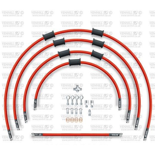 STANDARD FRONT BRAKE HOSE KIT VENHILL POWERHOSEPLUS SUZ-4007F-RD (4 HOSES IN KIT) RED HOSES, CHROMED FITTINGS