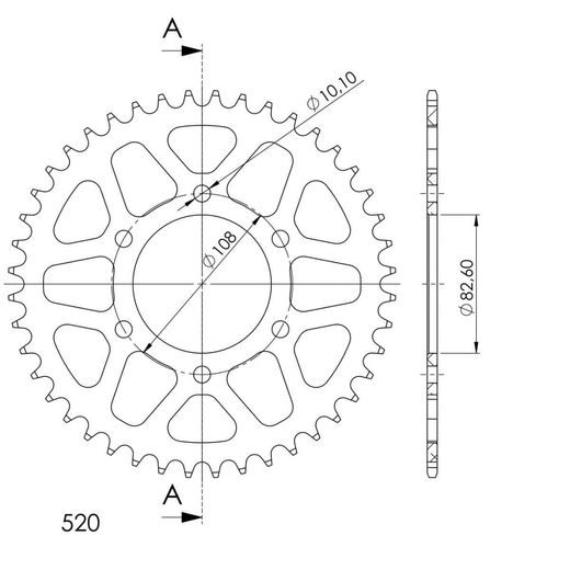 REAR ALU SPROCKET SUPERSPROX RAL-1526:44-BLK CRNI 44T, 520