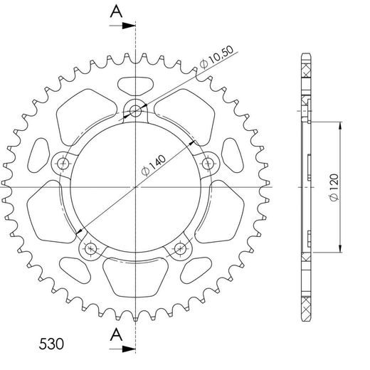 REAR ALU SPROCKET SUPERSPROX RAL-1800:47-BLK CRNI 47T, 530